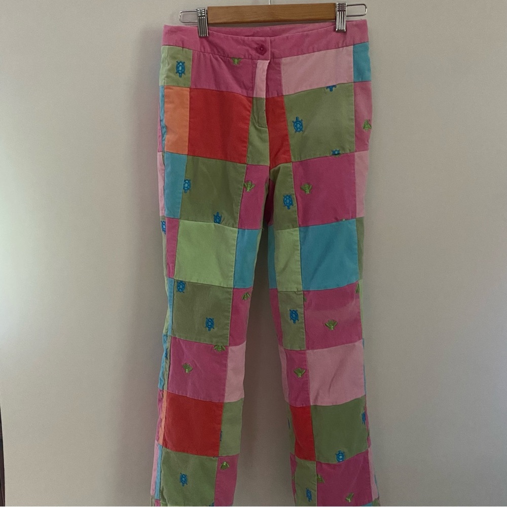 Lilly Pulitzer Size 4 VINTAGE Patchwork Pants Embroidered Turtles Bees EUC